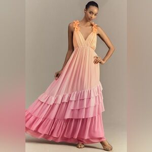 BHLDN Alivia V-Neck Ruffle Ombre Maxi Dress